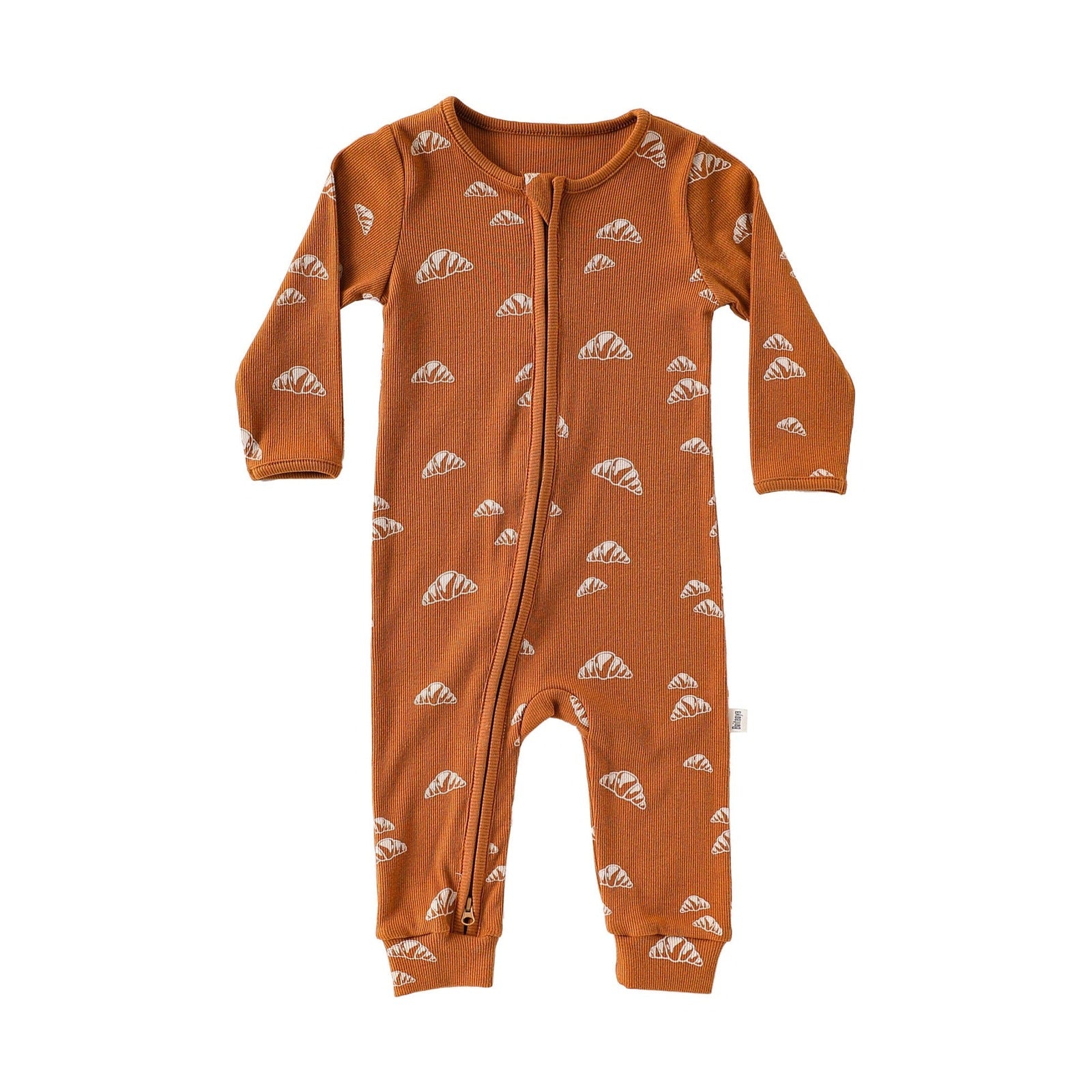 Ribbed Two-Way Zip Baby Jumpsuit – Rust Croissant