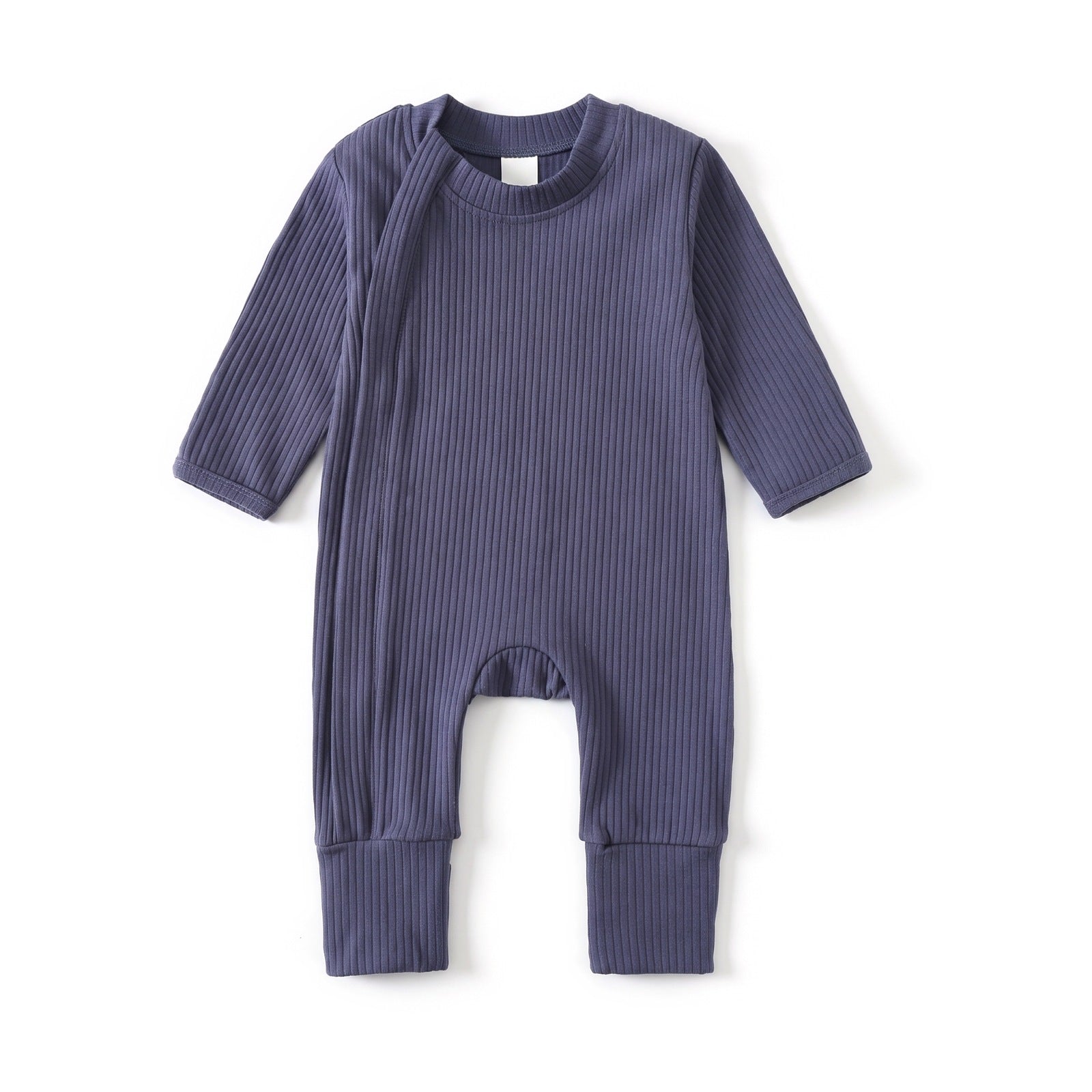 Ribbed Zip Baby Jumpsuit with Fold-Over Cuffs – Navy
