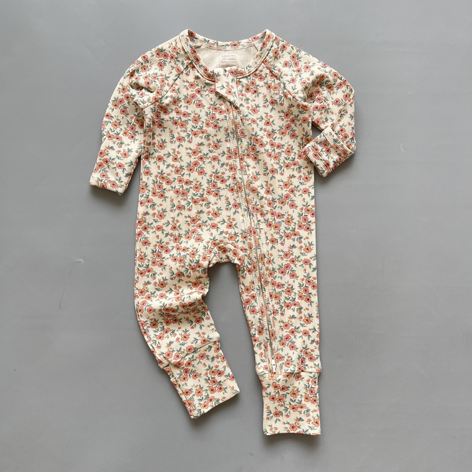 Ribbed Zip Baby Jumpsuit – Cream Floral