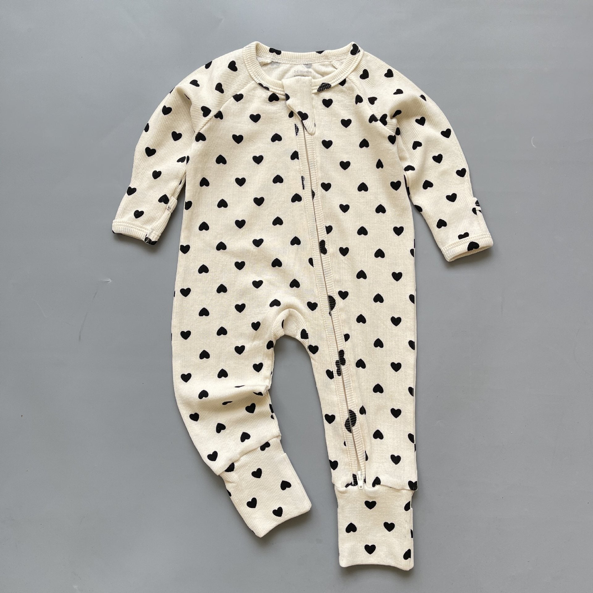Ribbed Zip Baby Jumpsuit – Cream Heart