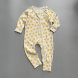 Grey sunshine ribbed zip baby sleepsuit with fold-over hand and foot cuffs, laid flat