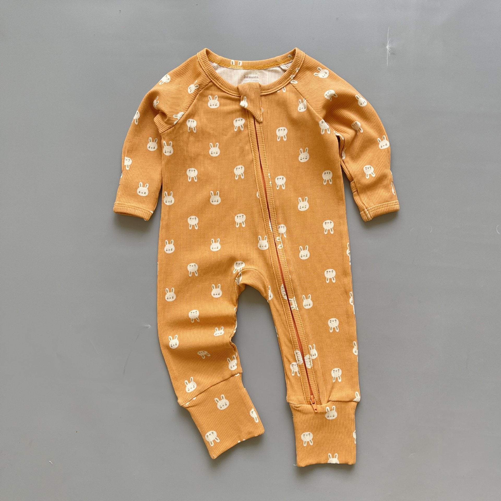Ribbed Zip Baby Jumpsuit – Orange Bunny