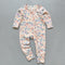 Pink floral ribbed zip baby sleepsuit with fold-over hand and foot cuffs, laid flat