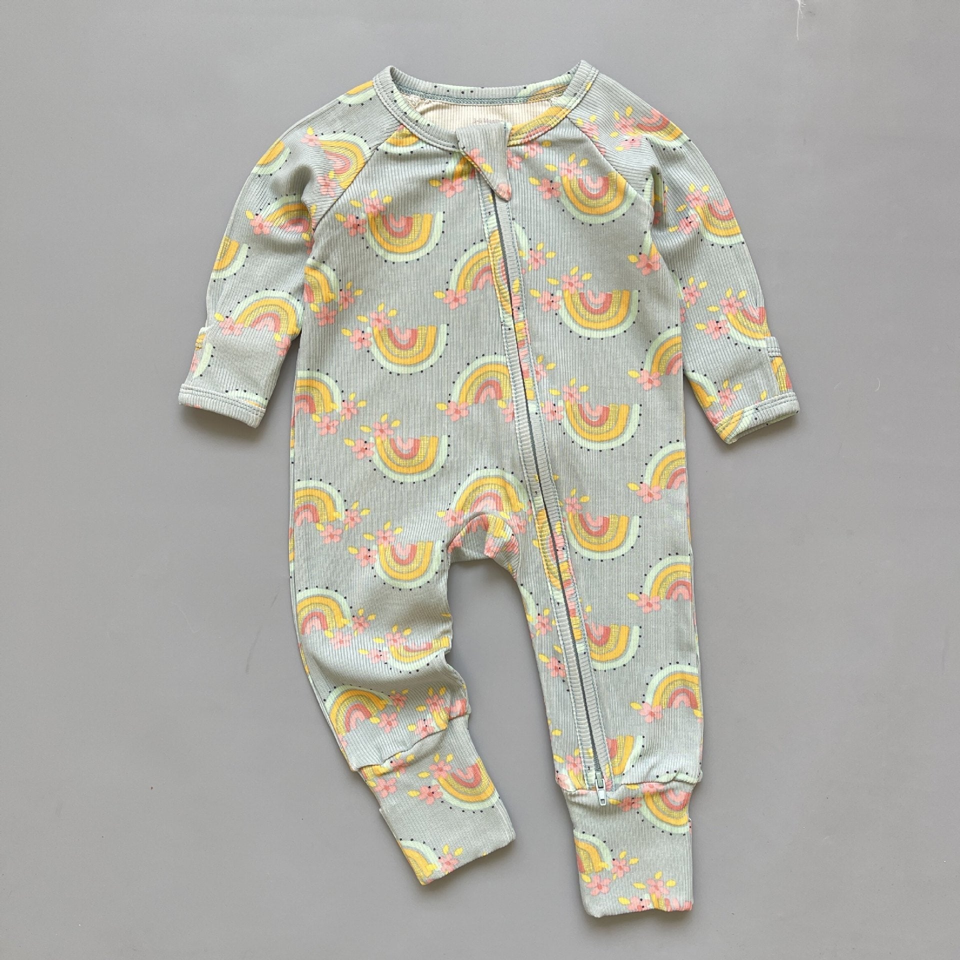 Ribbed Zip Baby Jumpsuit – Sage Rainbow