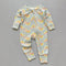 Sage rainbow ribbed zip baby sleepsuit with fold-over hand and foot cuffs, laid flat