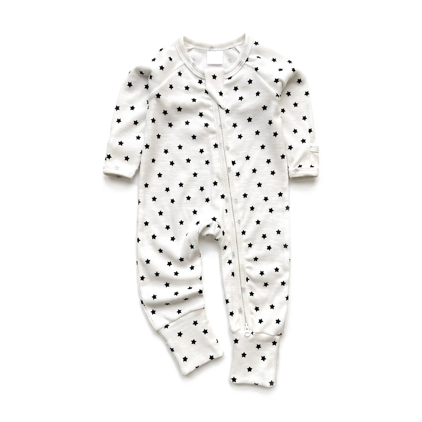Ribbed Zip Baby Jumpsuit – White Black Star