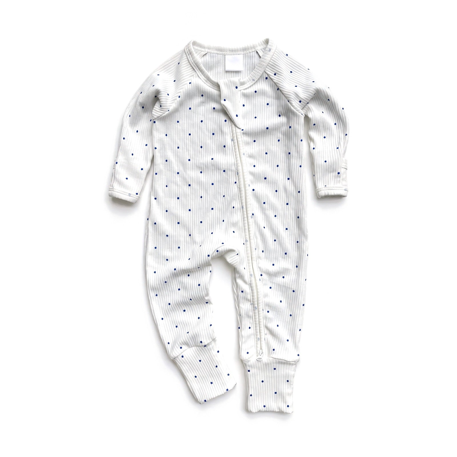 Ribbed Zip Baby Jumpsuit – White Navy Spot