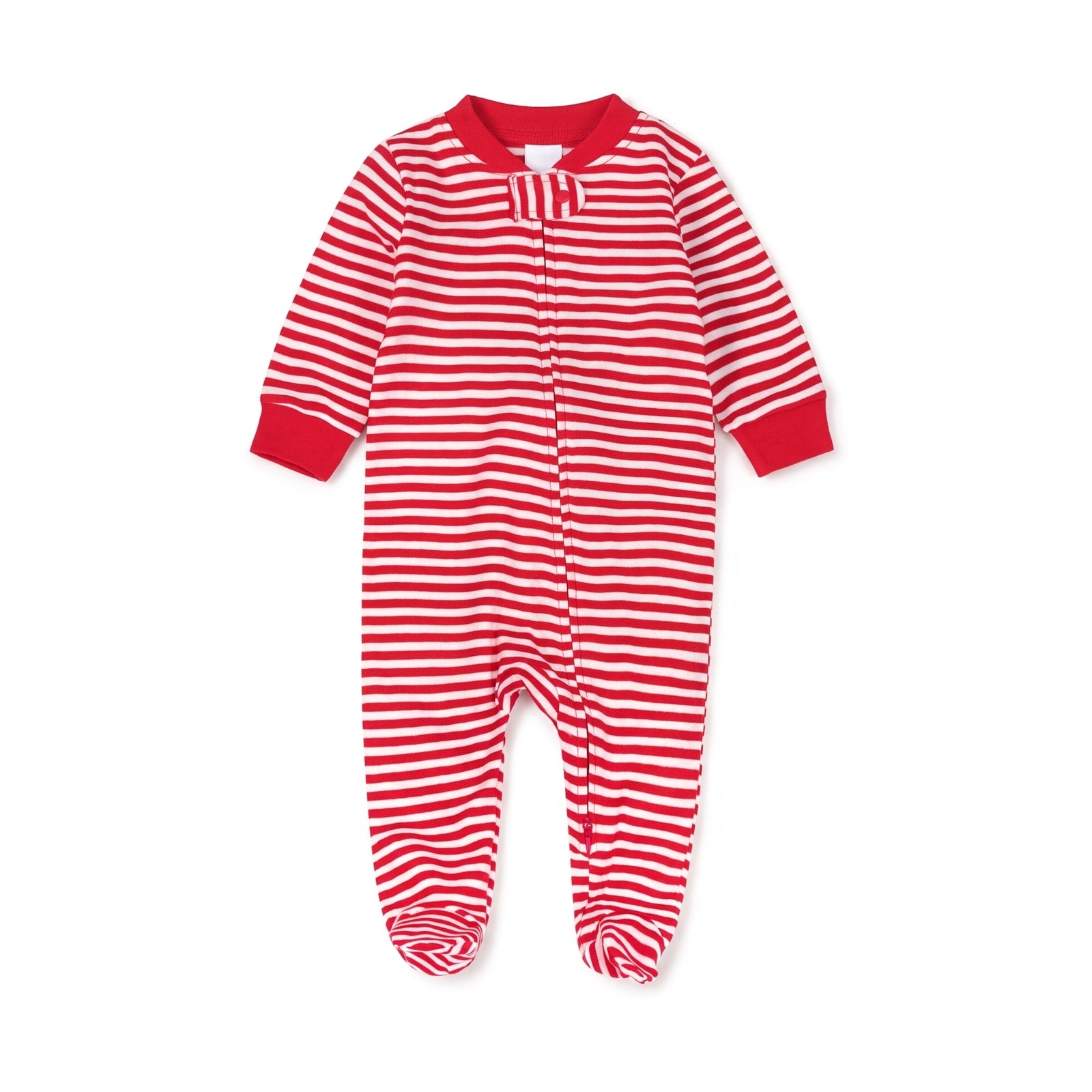 Two-Way Zip Baby Jumpsuit with Feet – Red Stripe