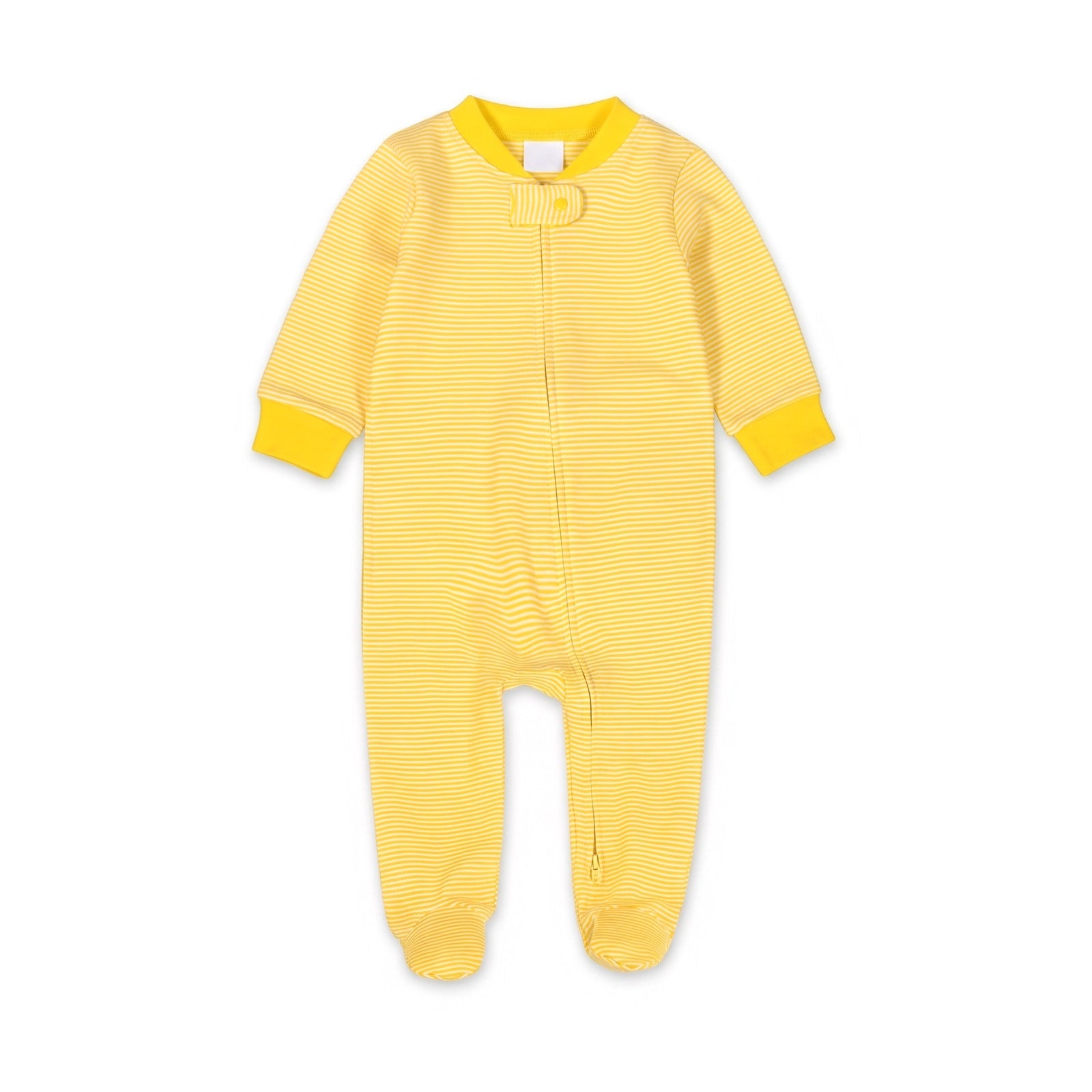 Two-Way Zip Baby Jumpsuit with Feet – Yellow Pinstripe