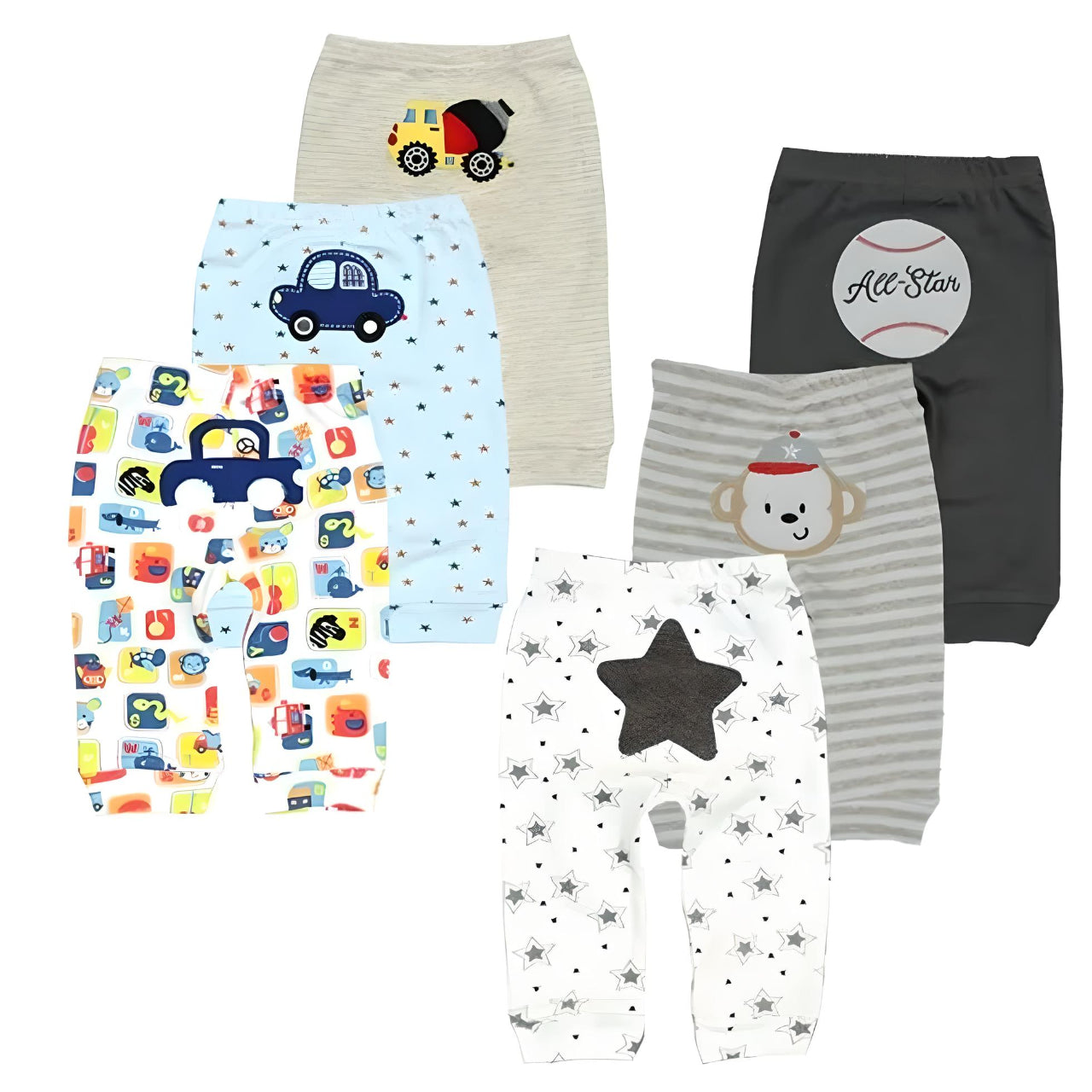 Babbez 6-Piece Baby Boy Bodysuit Set: Long Sleeve Cartoon Print Outfits (0-24 Months)