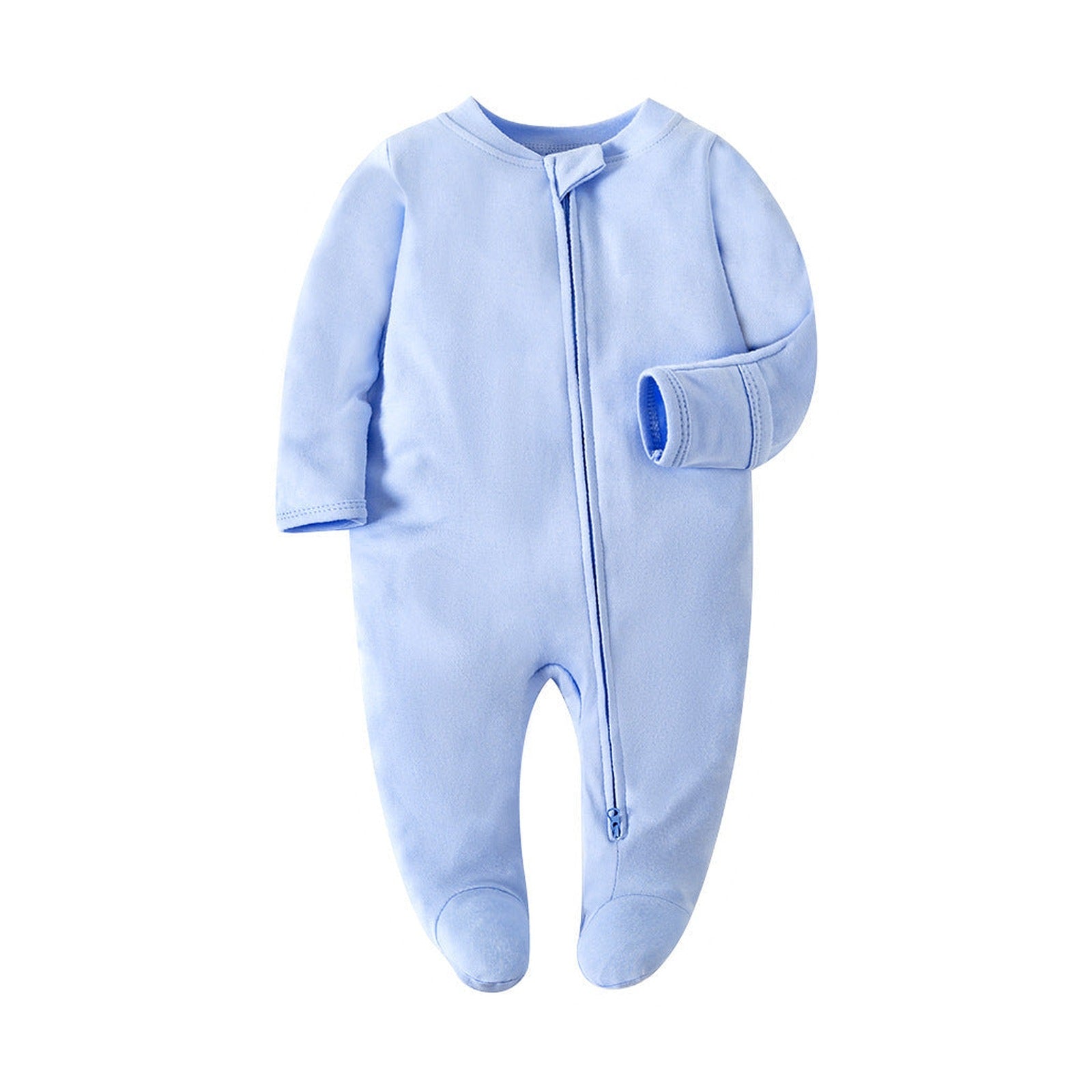 Zip Baby Jumpsuit with Feet & Fold-Over Cuffs – Baby Blue