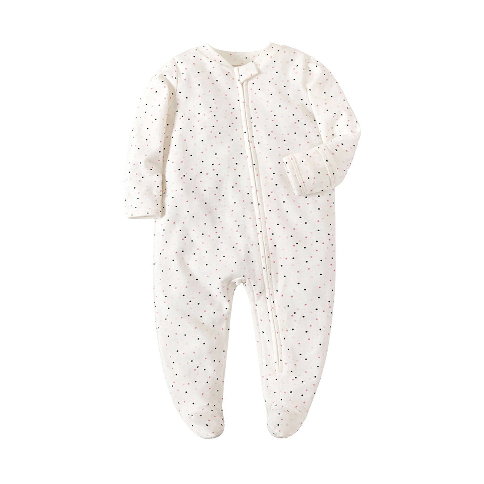 Zip Baby Jumpsuit with Feet & Fold-Over Cuffs – Cream Spots