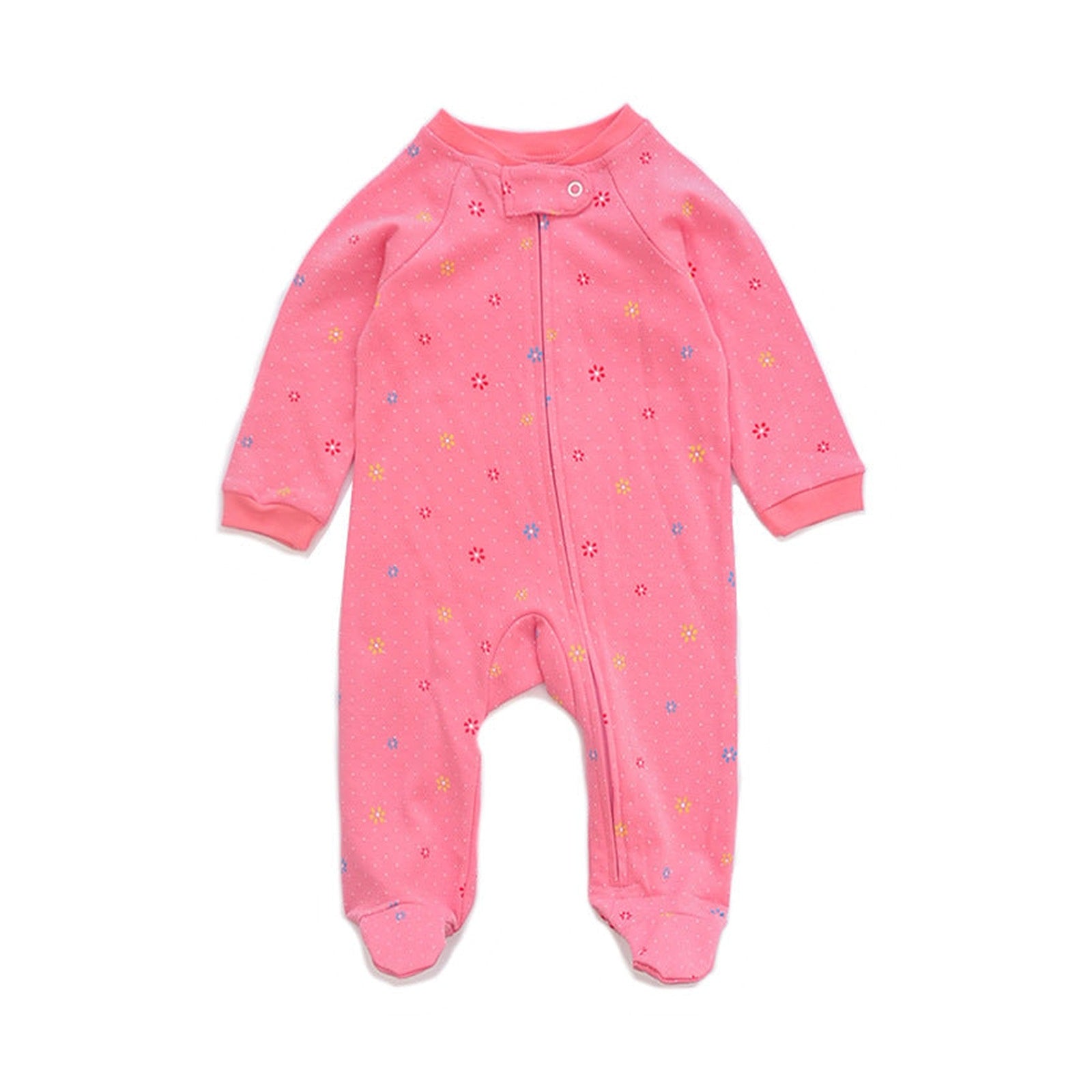 Jersey Zip Baby Jumpsuit with Feet – Coral Pink Flower