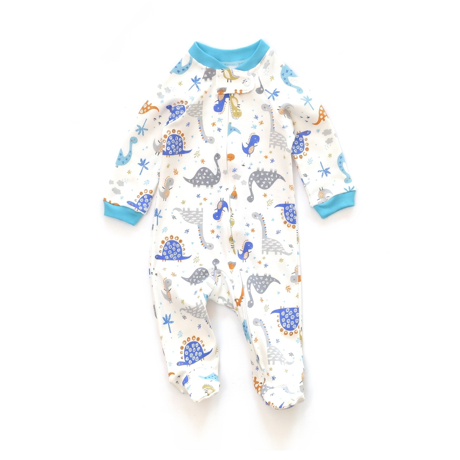 Jersey Zip Baby Jumpsuit with Feet – Cream Dino