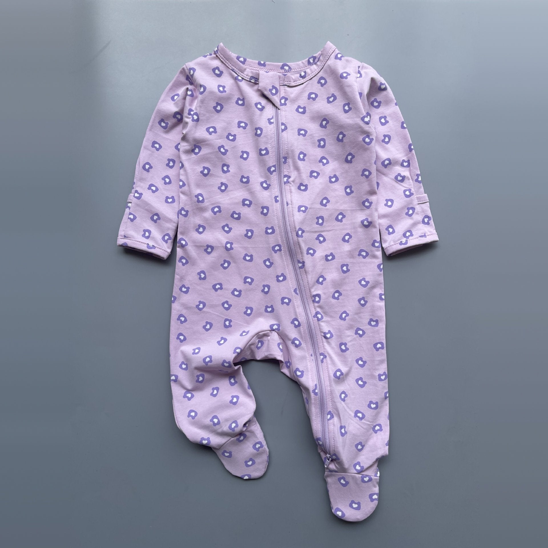 Jersey Zip Baby Jumpsuit with Feet – Lilac Bear