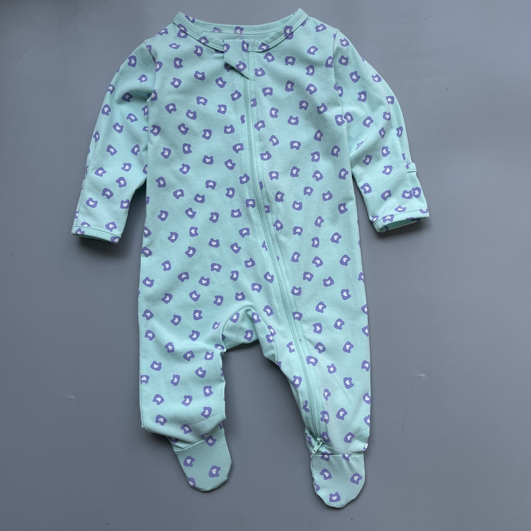 Jersey Zip Baby Jumpsuit with Feet – Mint Bear