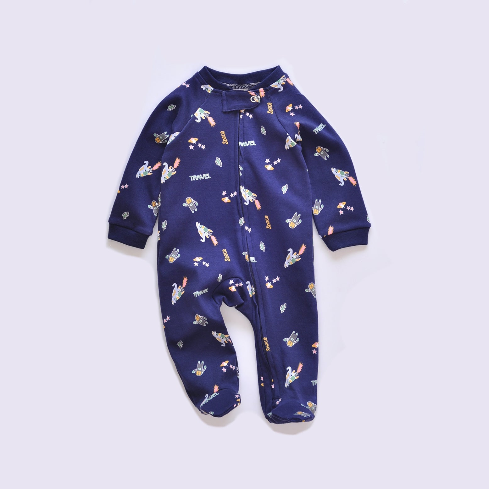 Jersey Zip Baby Jumpsuit with Feet – Navy Rocket