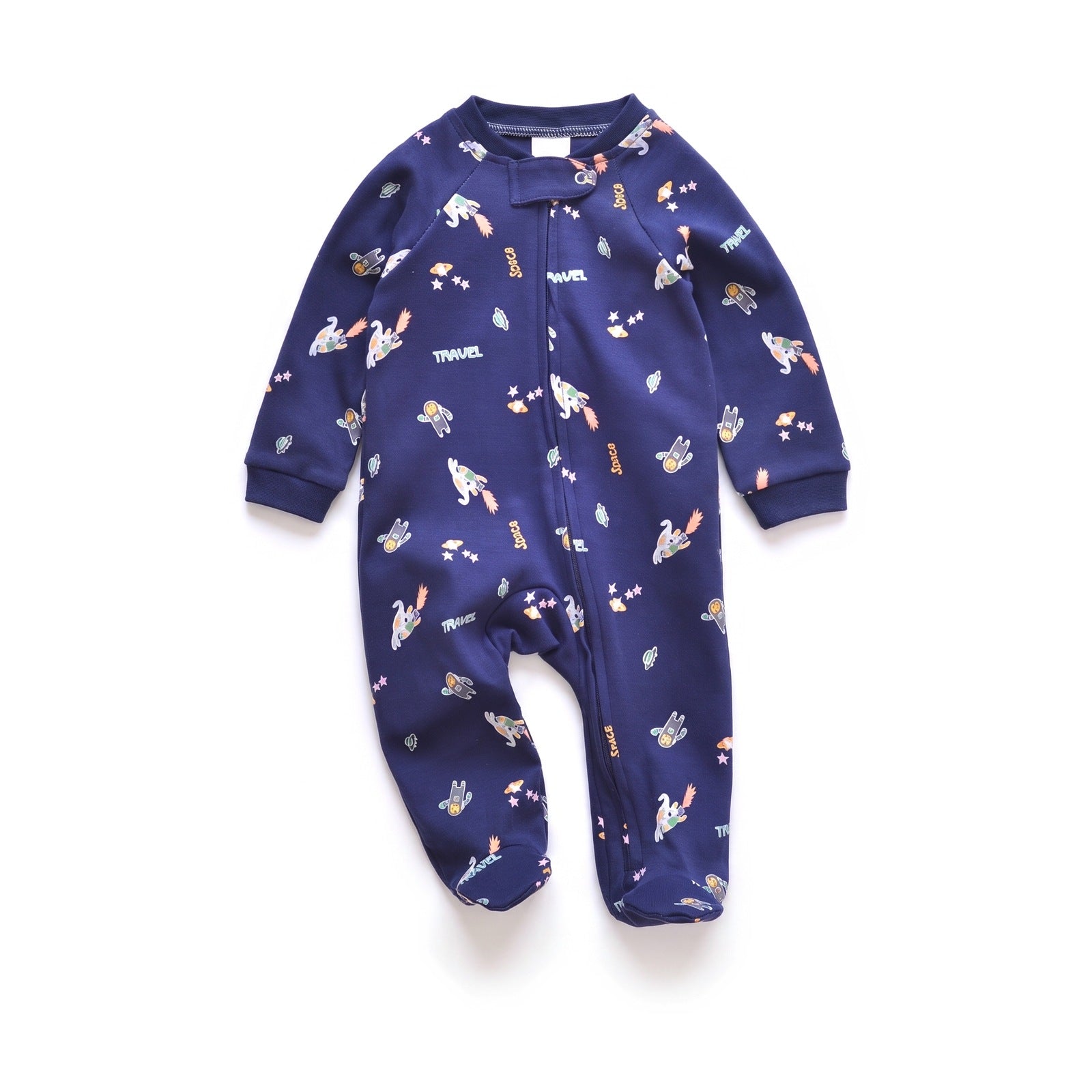 Jersey Zip Baby Jumpsuit with Feet – Navy Rocket