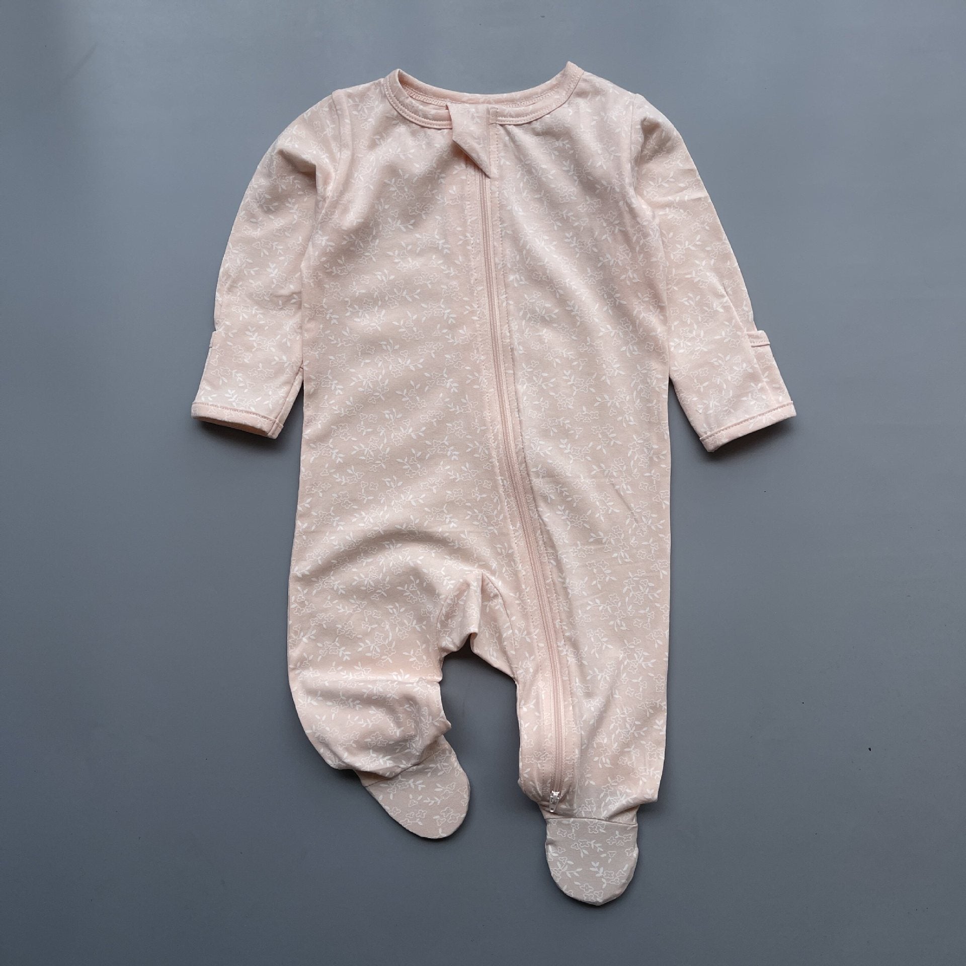 Jersey Zip Baby Jumpsuit with Feet – Peach Floral