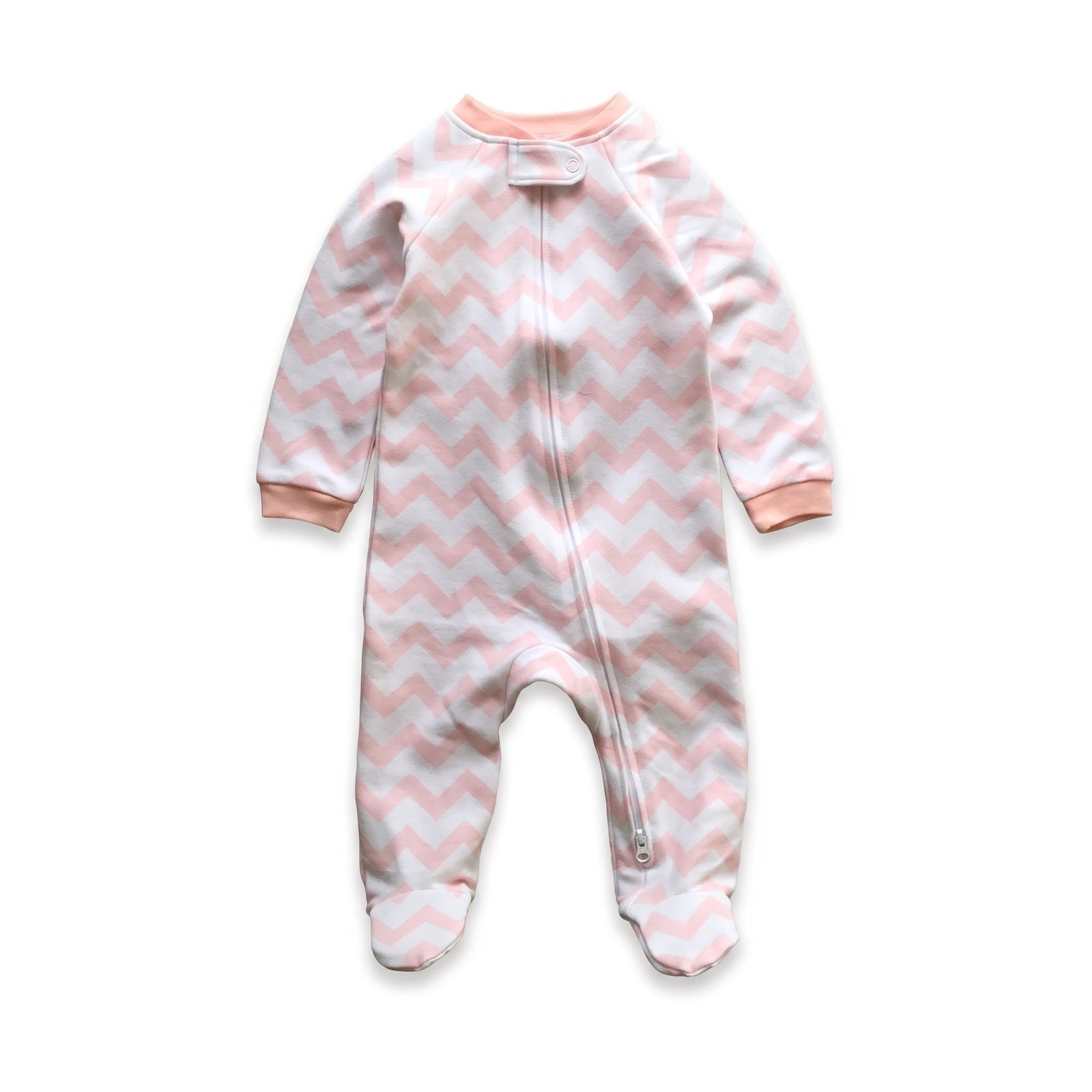 Jersey Zip Baby Jumpsuit with Feet – Pink Zigzag