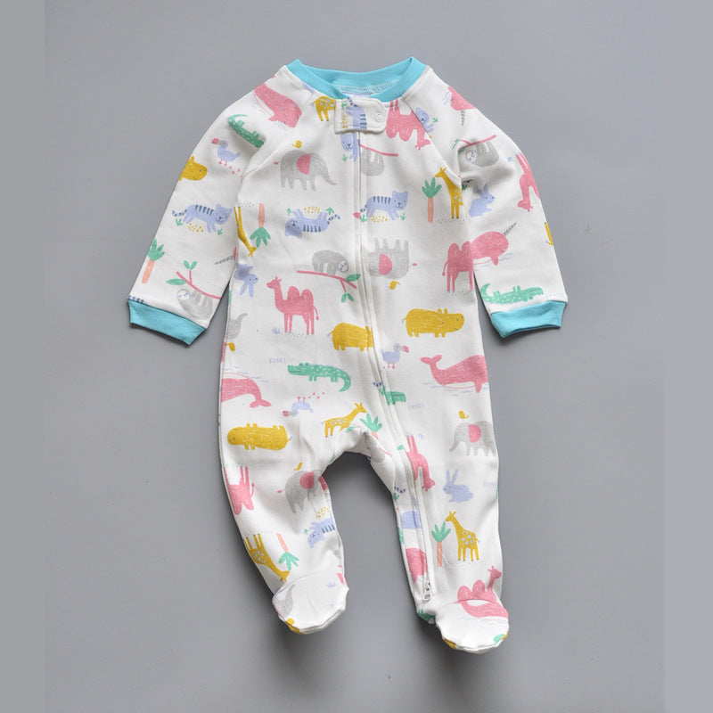 Jersey Zip Baby Jumpsuit with Feet – White Animal Park