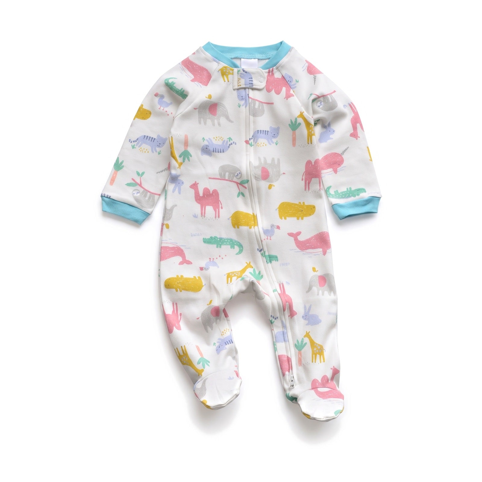 Jersey Zip Baby Jumpsuit with Feet – White Animal Park