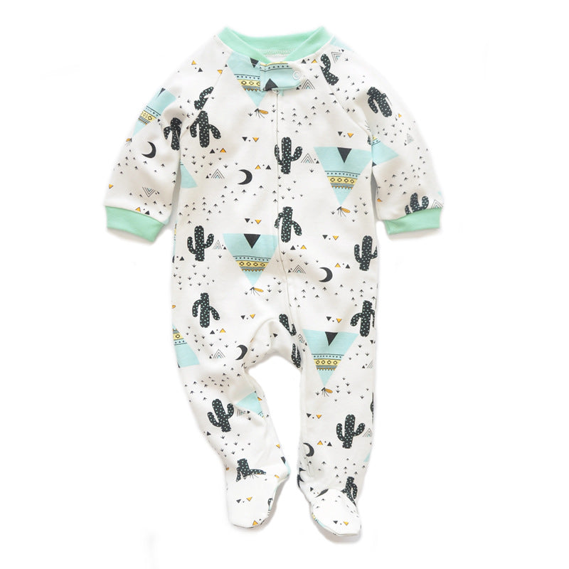 Jersey Zip Baby Jumpsuit with Feet – White Cactus
