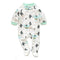 White cactus zip baby sleepsuit with covered feet and a snap tab at the neck, laid flat