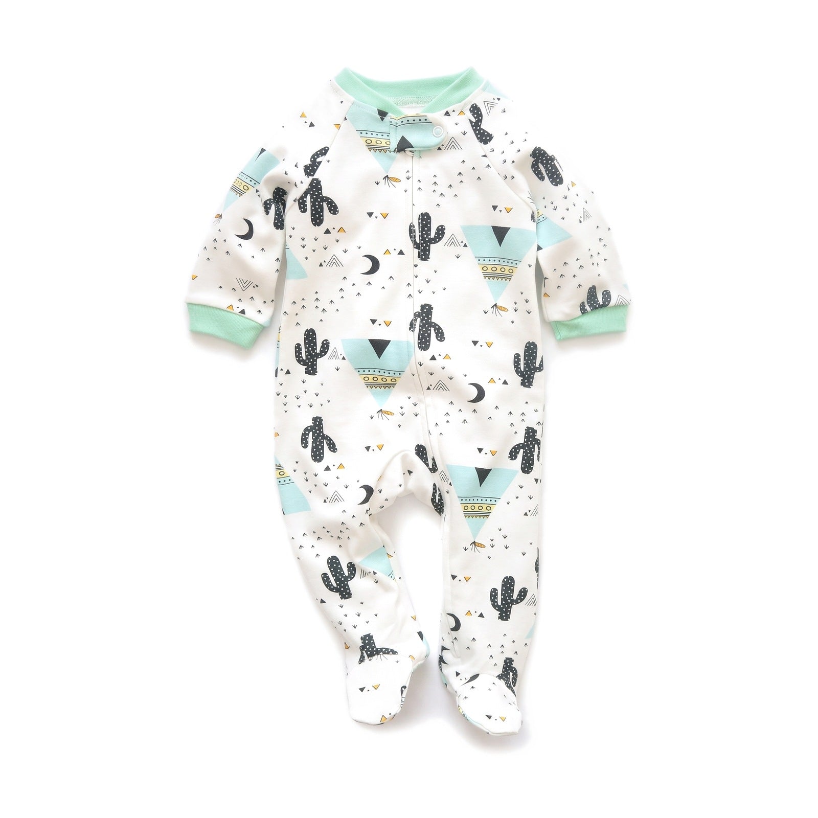 Jersey Zip Baby Jumpsuit with Feet – White Cactus