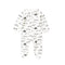 White moustache zip baby sleepsuit with covered feet and a snap tab at the neck, laid flat
