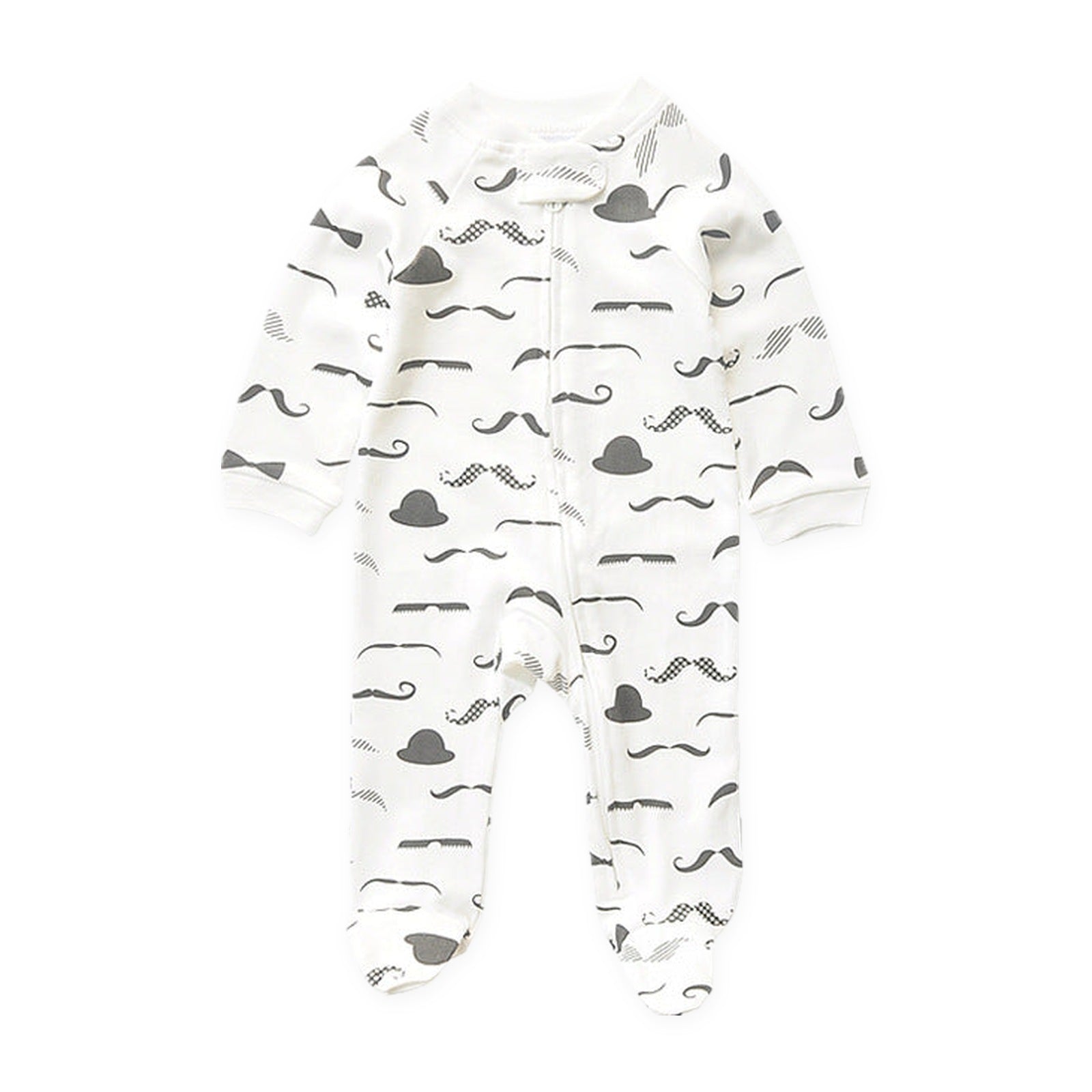 Jersey Zip Baby Jumpsuit with Feet – White Moustache