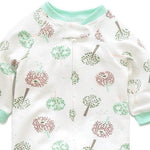 Close-up of the white tree print, the cotton jersey and the top of the zip