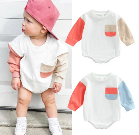 Keep Your Little One Stylish and Comfortable with Our Contrast Long Sleeve One-piece Romper