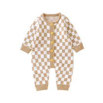 Unisex Baby Knit Checkerboard Long Sleeve Jumpsuit - Babbez