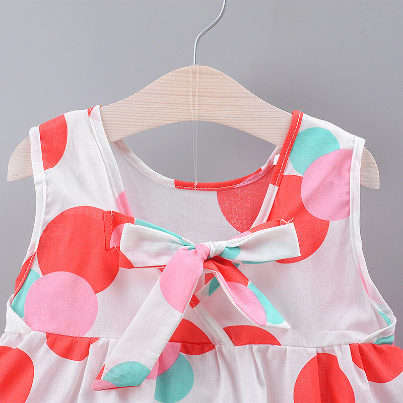 Adorable Color Dot Bow Sleeveless Tank Dress for Girls