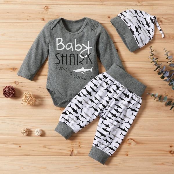 Stylish Infants and Toddlers Long-Sleeved Letter Top Hat Trousers Thre