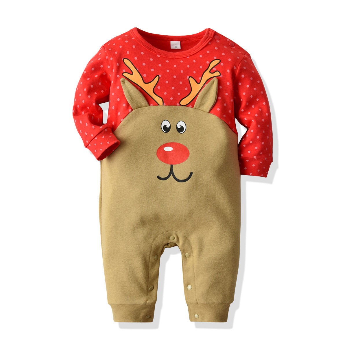 Get Your Little One in the Holiday Spirit with Our Christmas Shape Long Sleeve Baby Jumpsuit