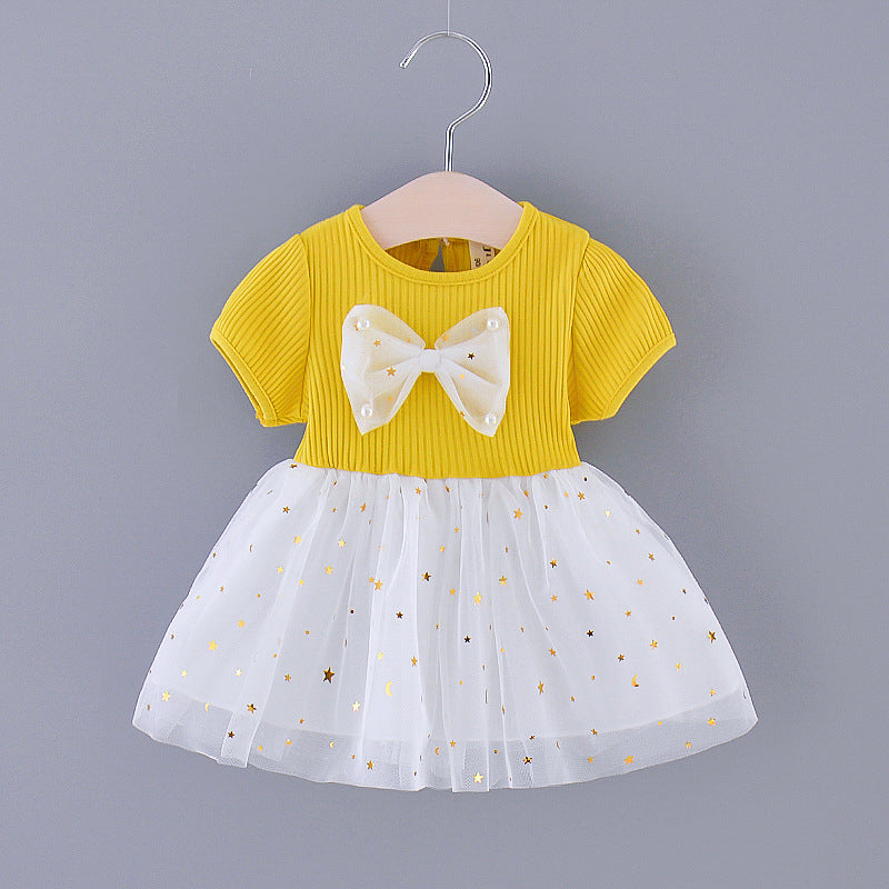 Summer Chic: Girl's Bow Net Dress for an Adorable Look