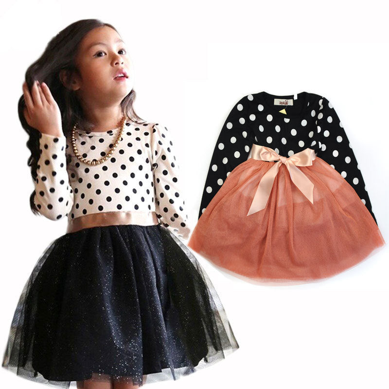 British Polka Dot Dress with Net Yarn Tutu - A Charming Addition to Your Child's Wardrobe