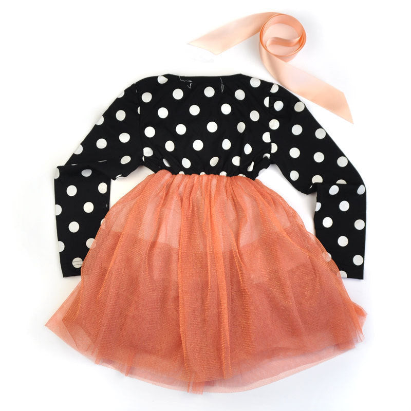 British Polka Dot Dress with Net Yarn Tutu - A Charming Addition to Your Child's Wardrobe