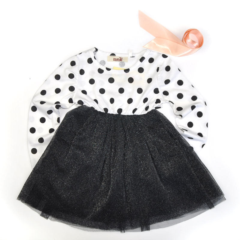 British Polka Dot Dress with Net Yarn Tutu - A Charming Addition to Your Child's Wardrobe