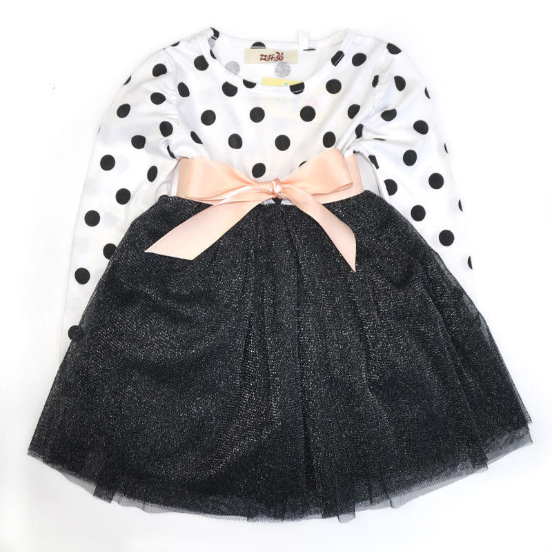 British Polka Dot Dress with Net Yarn Tutu - A Charming Addition to Your Child's Wardrobe