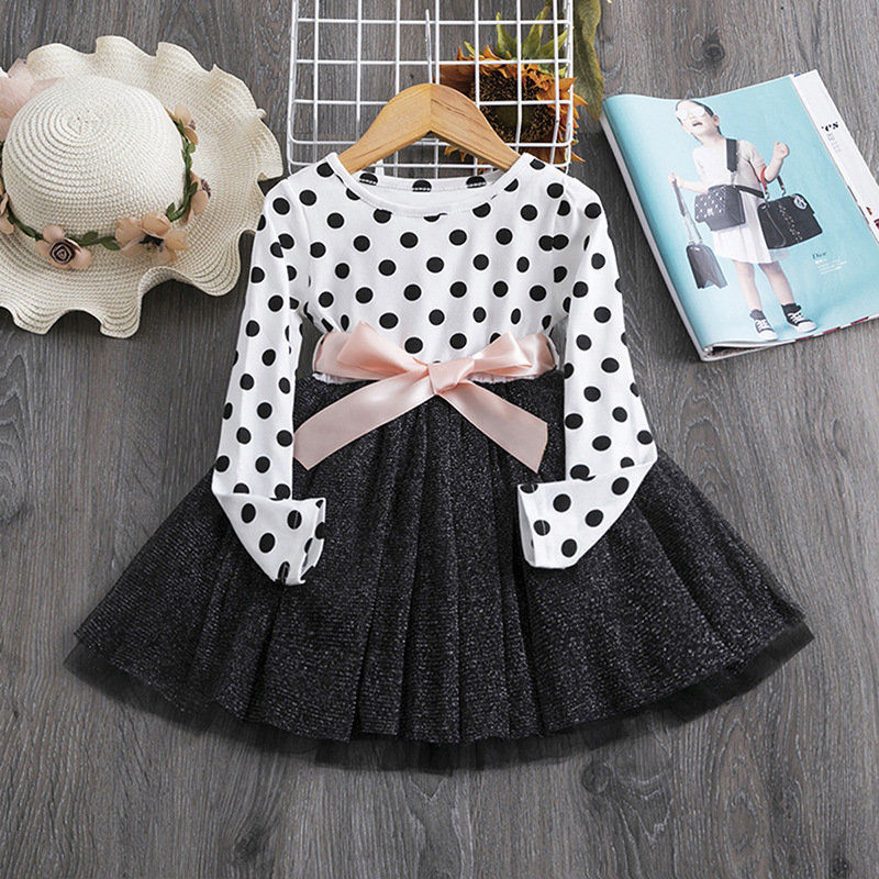 British Polka Dot Dress with Net Yarn Tutu - A Charming Addition to Yo