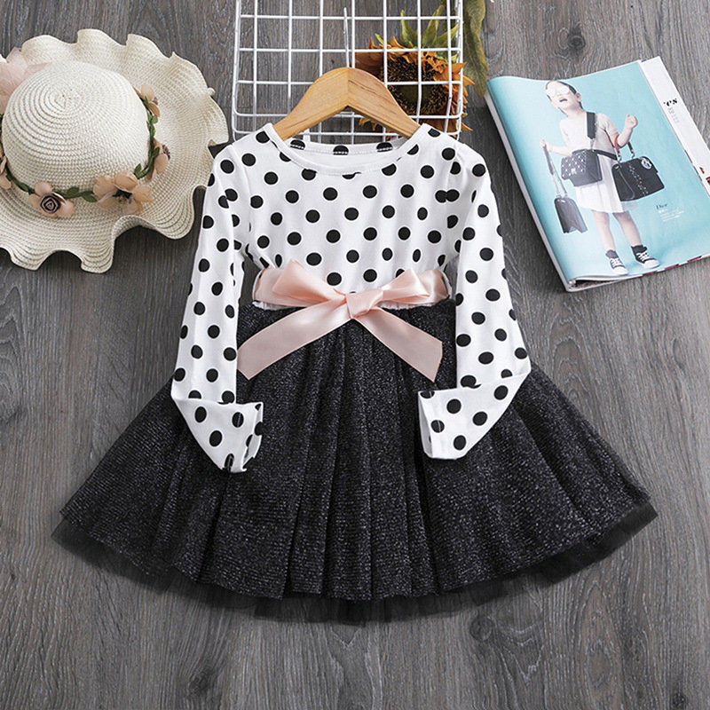 British Polka Dot Dress with Net Yarn Tutu - A Charming Addition to Your Child's Wardrobe