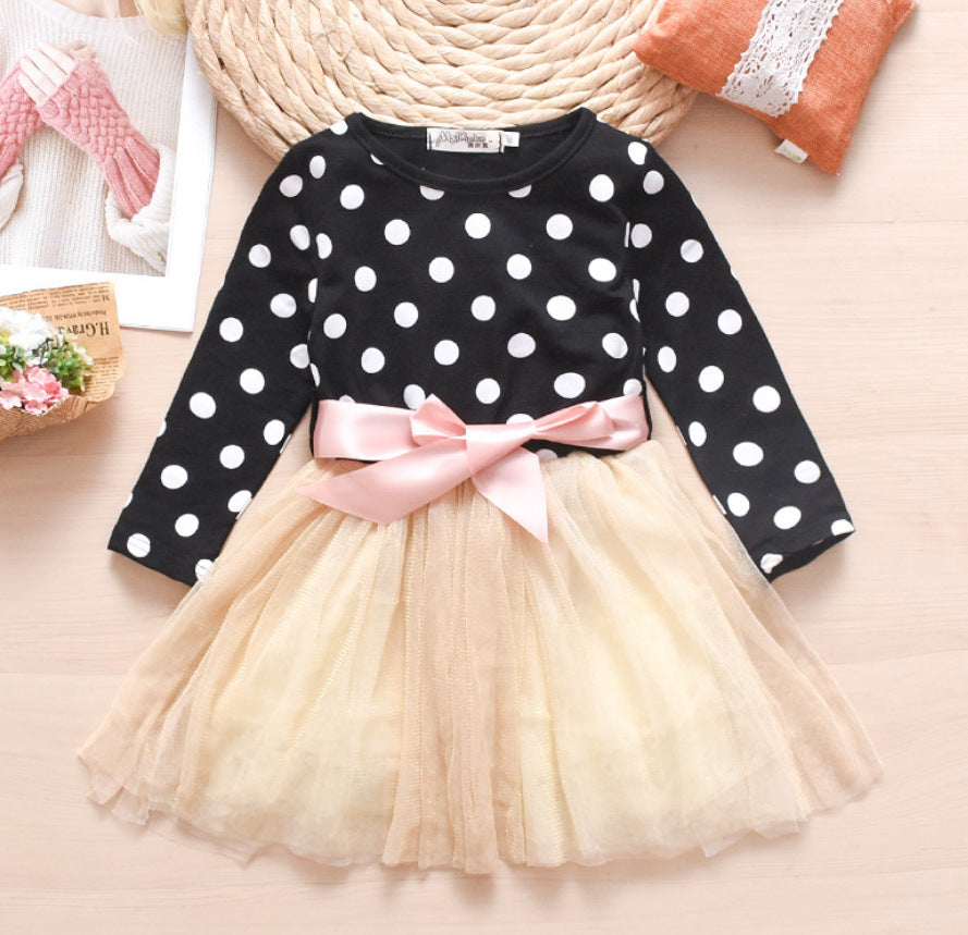 British Polka Dot Dress with Net Yarn Tutu - A Charming Addition to Your Child's Wardrobe