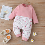 Small Fresh Print Color-Blocking Romper for Infants - Perfect for Autu