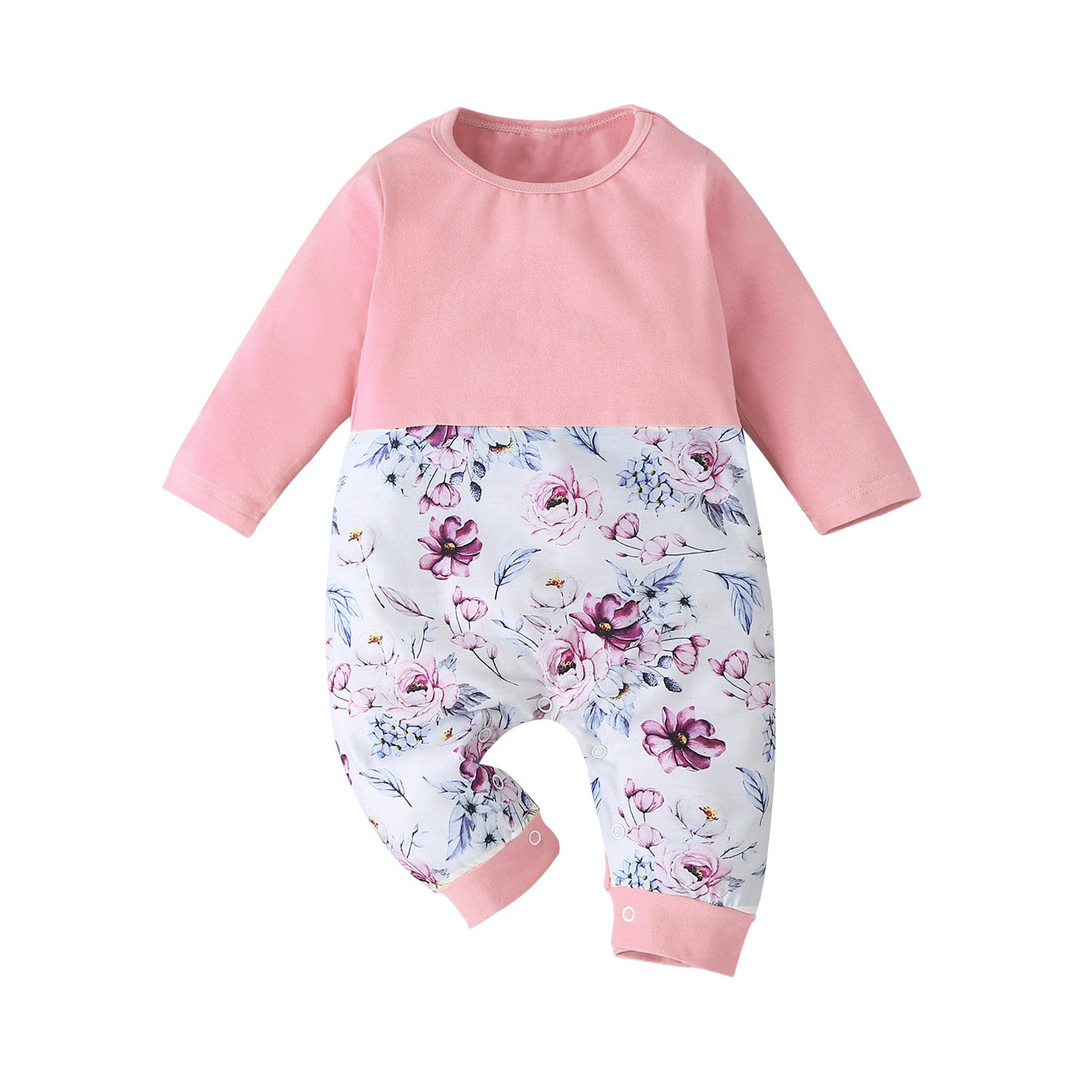 Small Fresh Print Color-Blocking Romper for Infants - Perfect for Autumn and Winter
