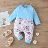 Small Fresh Print Color-Blocking Romper for Infants - Perfect for Autu