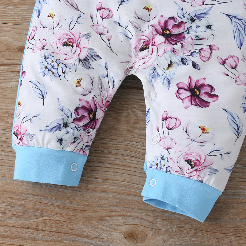 Small Fresh Print Color-Blocking Romper for Infants - Perfect for Autumn and Winter