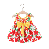 Charming Girls' Dress with Oversized Bow and Floral Accents